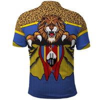 Swaziland Polo Shirt Coat of Arms Lion Elephant Shield Leopard Print Design