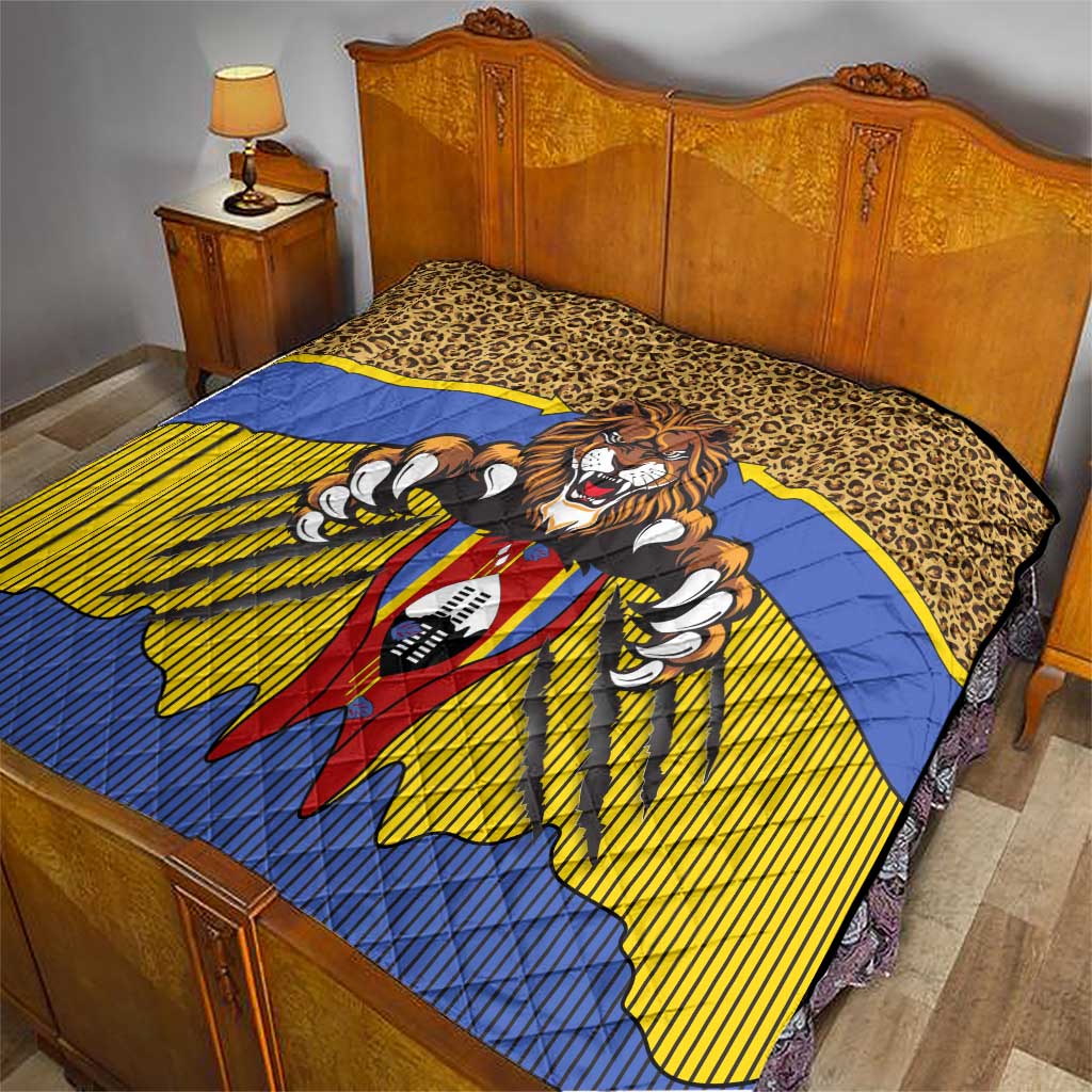 Swaziland Quilt Coat of Arms Lion Elephant Shield Leopard Print Design