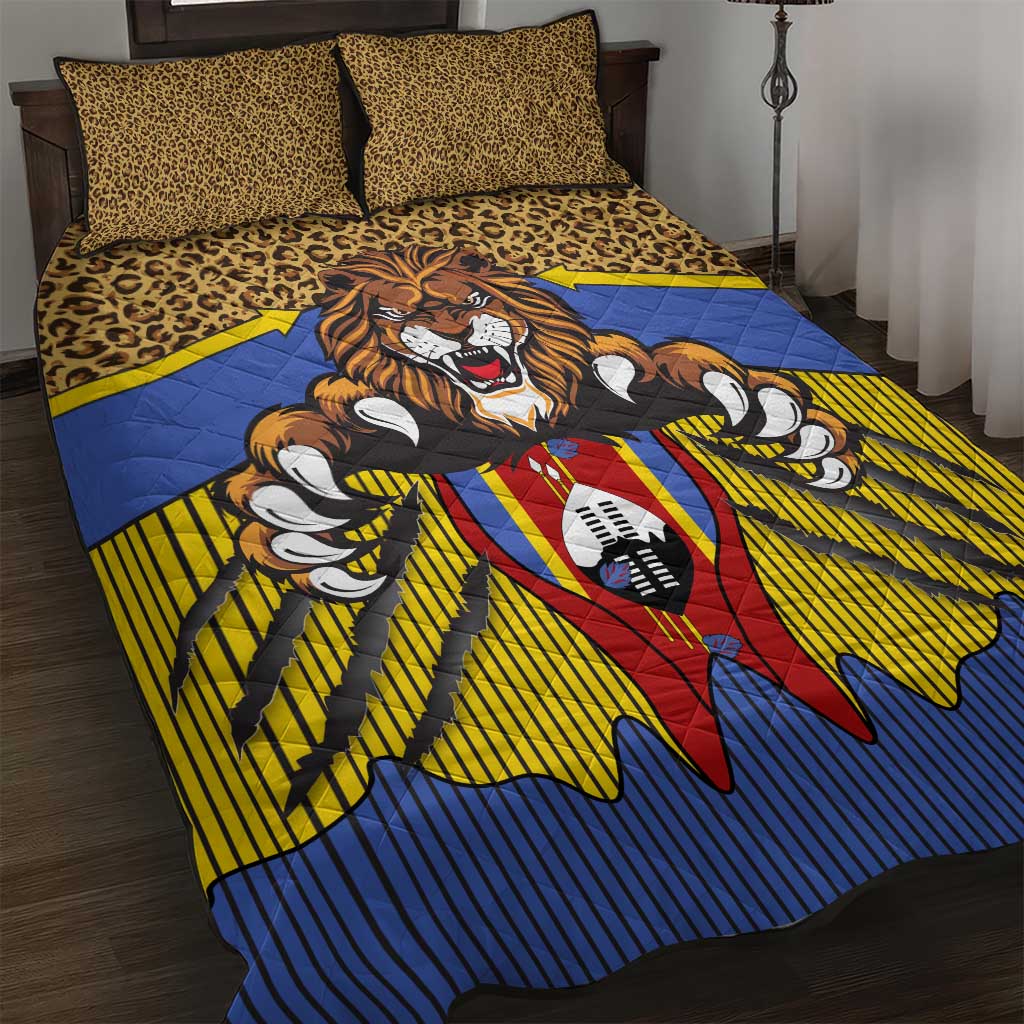Swaziland Quilt Bed Set Coat of Arms Lion Elephant Shield Leopard Print Design