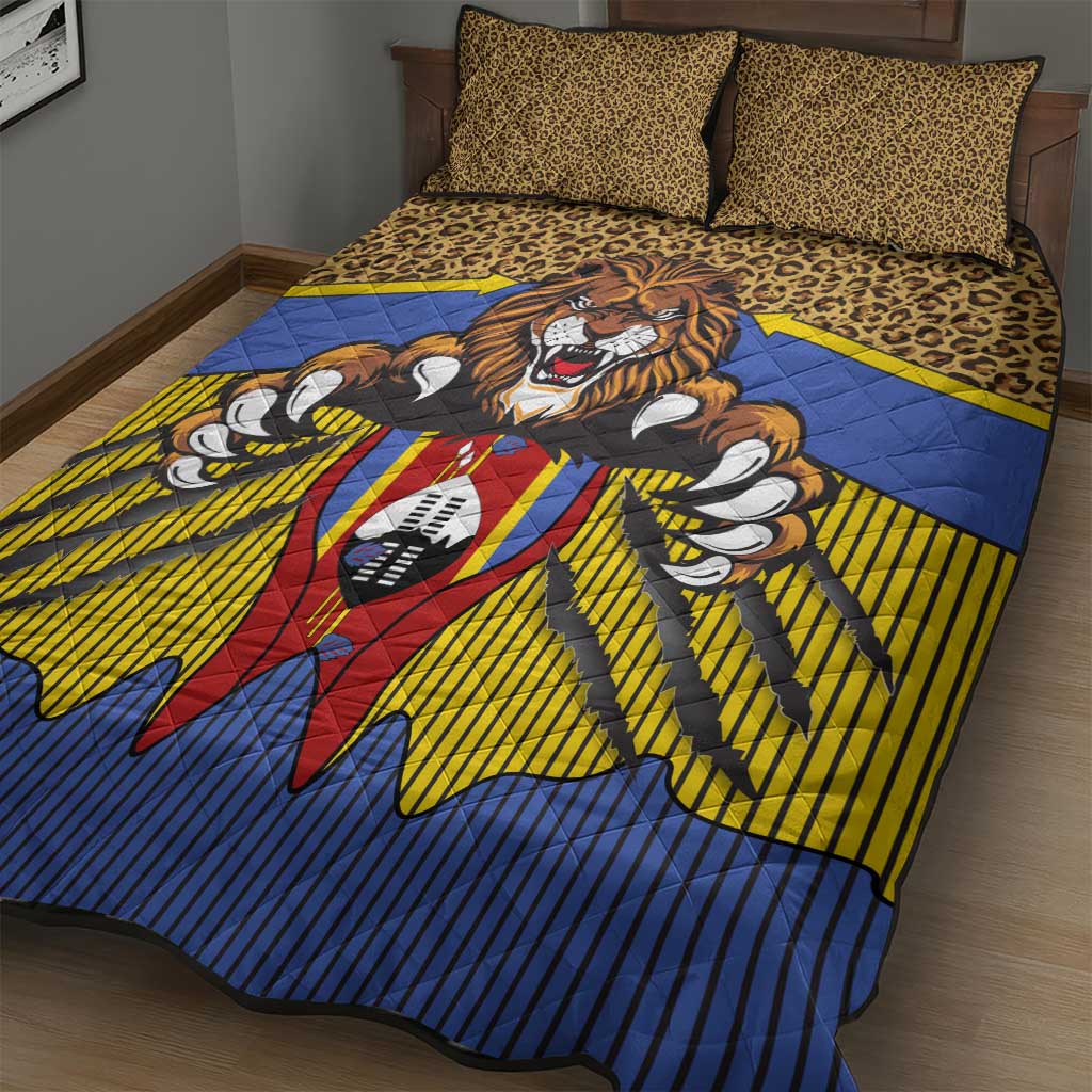 Swaziland Quilt Bed Set Coat of Arms Lion Elephant Shield Leopard Print Design