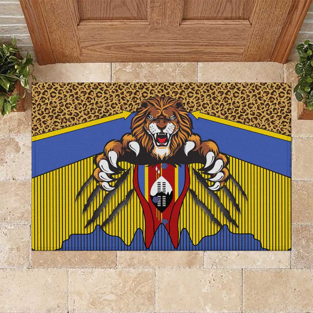 Swaziland Rubber Doormat Coat of Arms Lion Elephant Shield Leopard Print Design