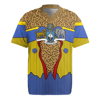 Swaziland Rugby Jersey Coat of Arms Lion Elephant Shield Leopard Print Design