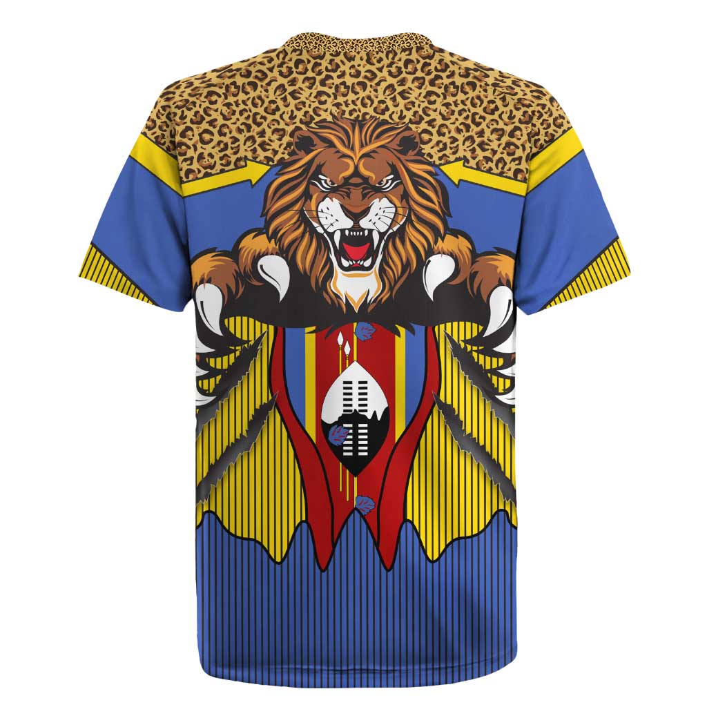 Swaziland Rugby Jersey Coat of Arms Lion Elephant Shield Leopard Print Design
