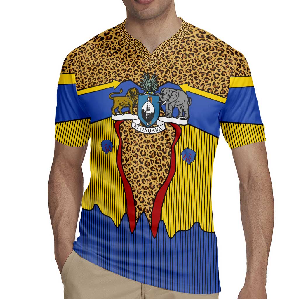 Swaziland Rugby Jersey Coat of Arms Lion Elephant Shield Leopard Print Design