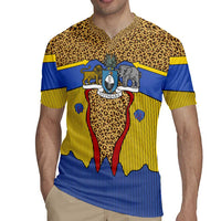 Swaziland Rugby Jersey Coat of Arms Lion Elephant Shield Leopard Print Design