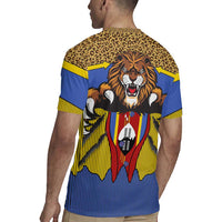 Swaziland Rugby Jersey Coat of Arms Lion Elephant Shield Leopard Print Design