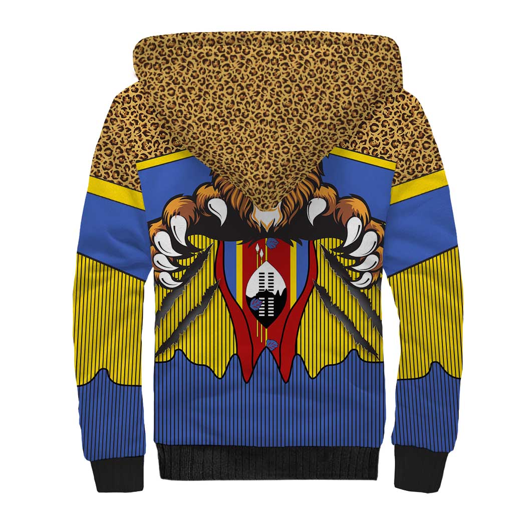 Swaziland Sherpa Hoodie Coat of Arms Lion Elephant Shield Leopard Print Design
