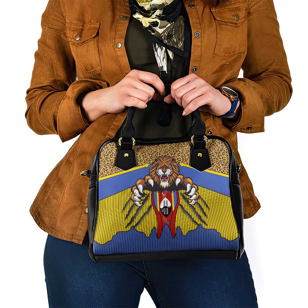 Swaziland Shoulder Handbag Coat of Arms Lion Elephant Shield Leopard Print Design