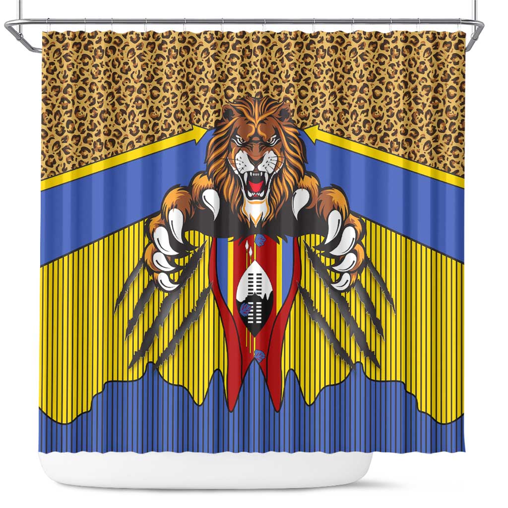 Swaziland Shower Curtain Coat of Arms Lion Elephant Shield Leopard Print Design