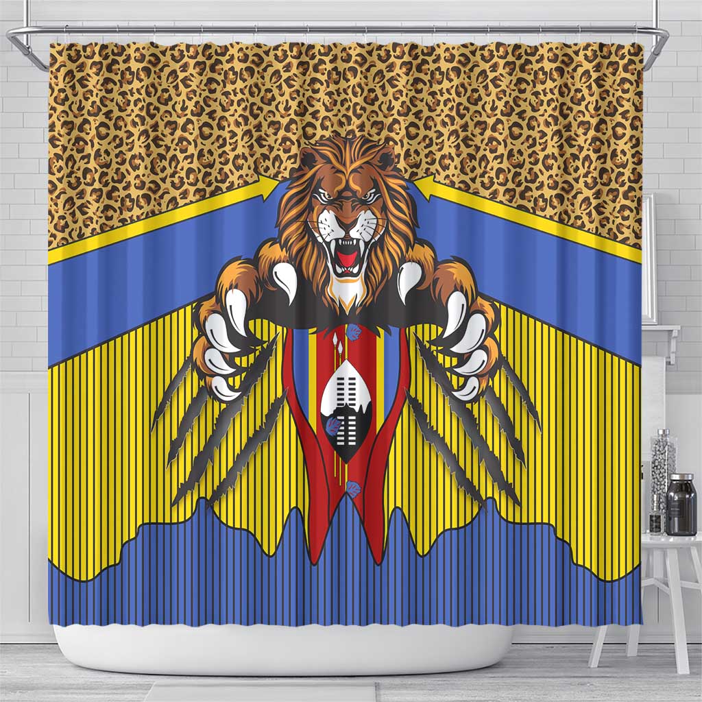 Swaziland Shower Curtain Coat of Arms Lion Elephant Shield Leopard Print Design