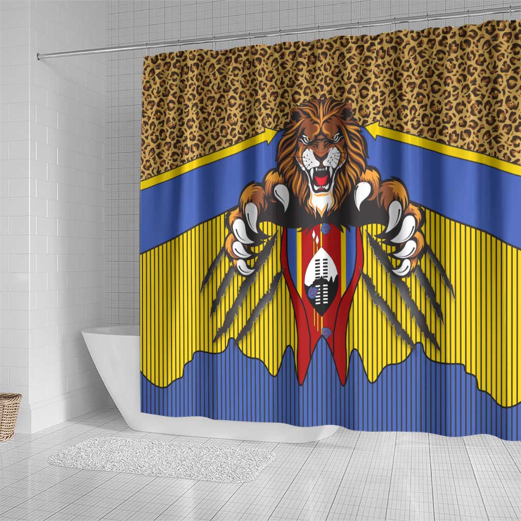 Swaziland Shower Curtain Coat of Arms Lion Elephant Shield Leopard Print Design