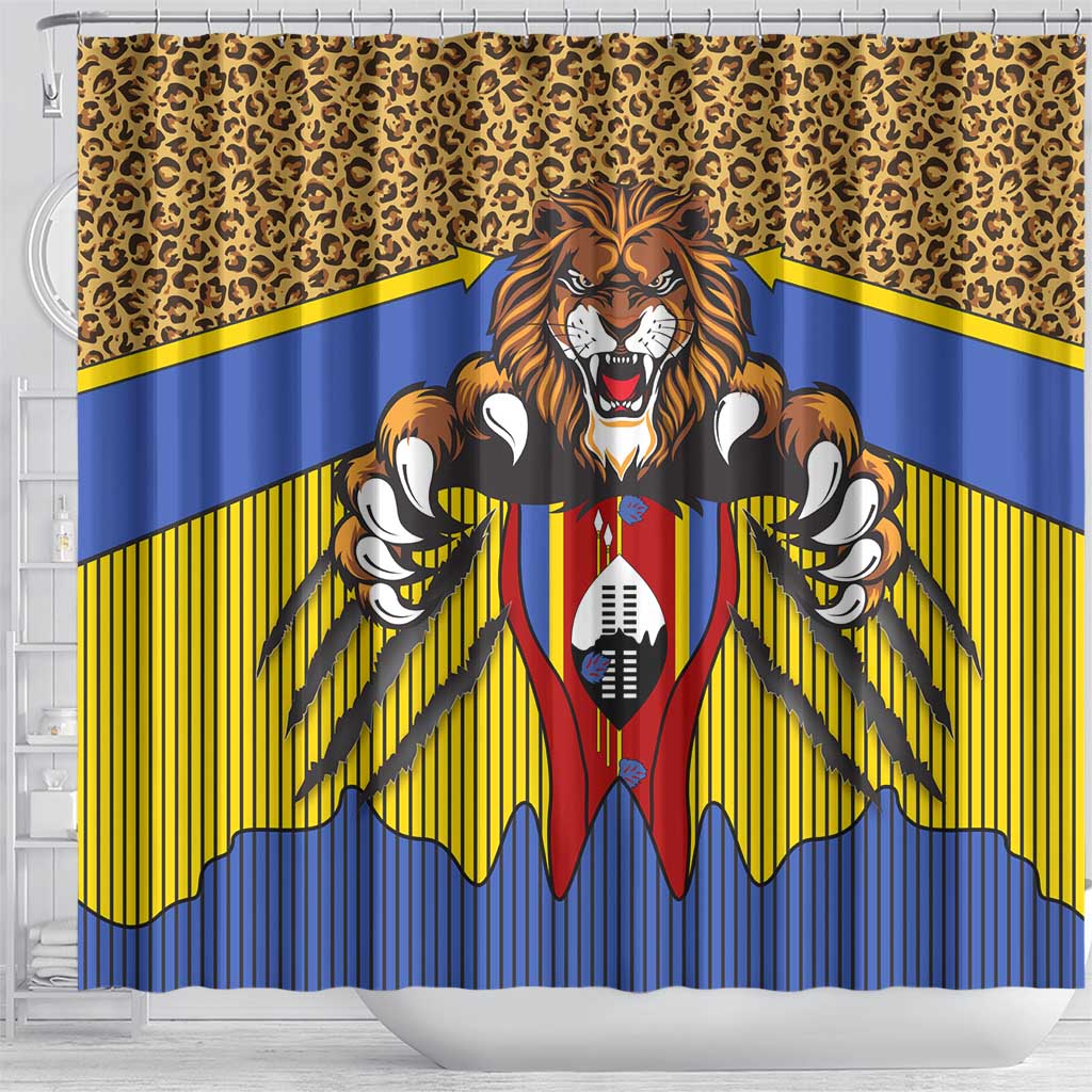 Swaziland Shower Curtain Coat of Arms Lion Elephant Shield Leopard Print Design