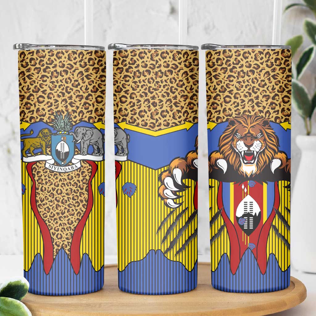 Swaziland Skinny Tumbler Coat of Arms Lion Elephant Shield Leopard Print Design