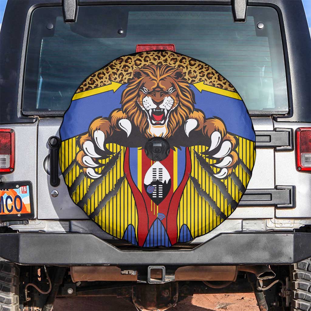 Swaziland Spare Tire Cover Coat of Arms Lion Elephant Shield Leopard Print Design