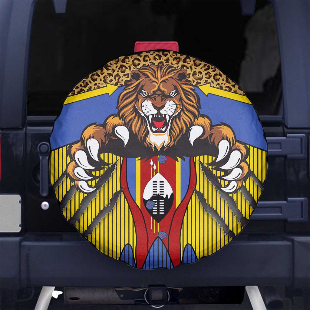 Swaziland Spare Tire Cover Coat of Arms Lion Elephant Shield Leopard Print Design