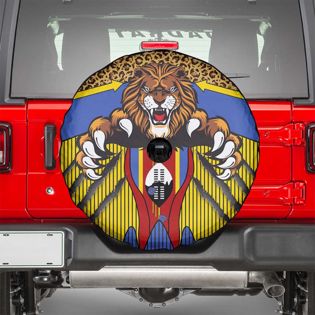 Swaziland Spare Tire Cover Coat of Arms Lion Elephant Shield Leopard Print Design