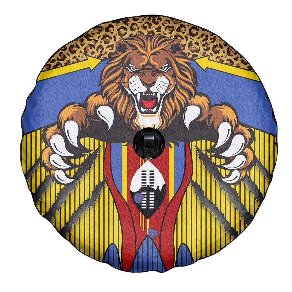 Swaziland Spare Tire Cover Coat of Arms Lion Elephant Shield Leopard Print Design
