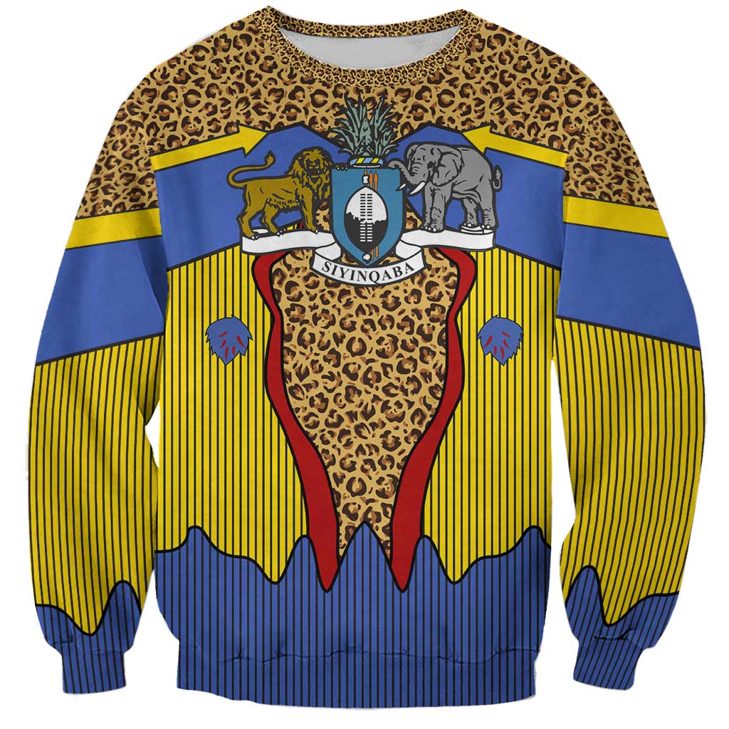Swaziland Sweatshirt Coat of Arms Lion Elephant Shield Leopard Print Design