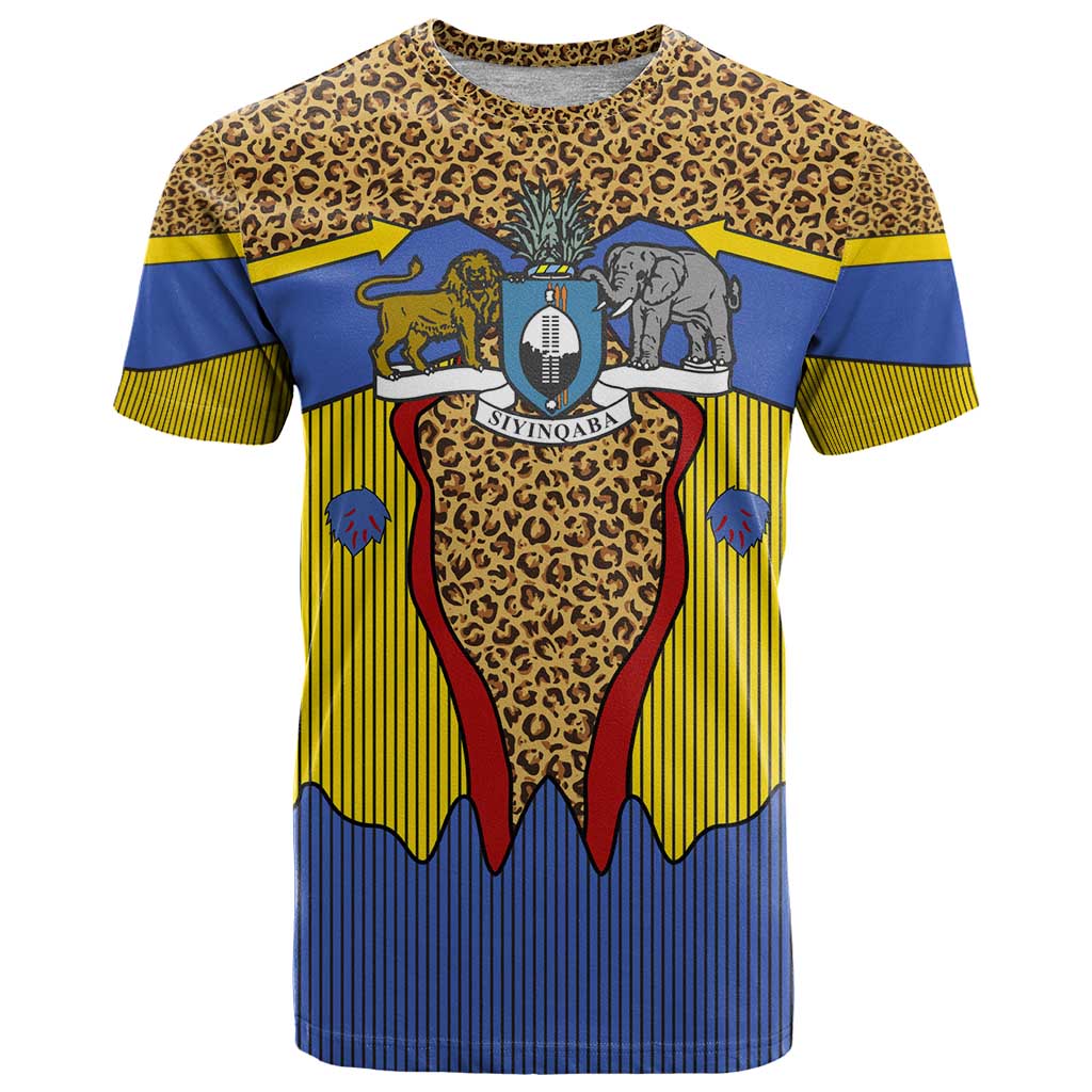 Swaziland T Shirt Coat of Arms Lion Elephant Shield Leopard Print Design