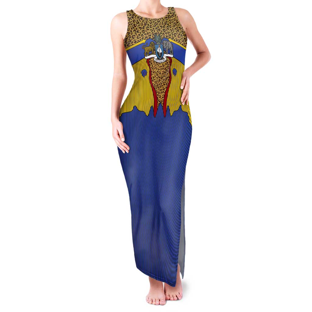 Swaziland Tank Maxi Dress Coat of Arms Lion Elephant Shield Leopard Print Design