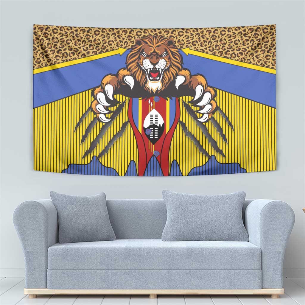 Swaziland Tapestry Coat of Arms Lion Elephant Shield Leopard Print Design