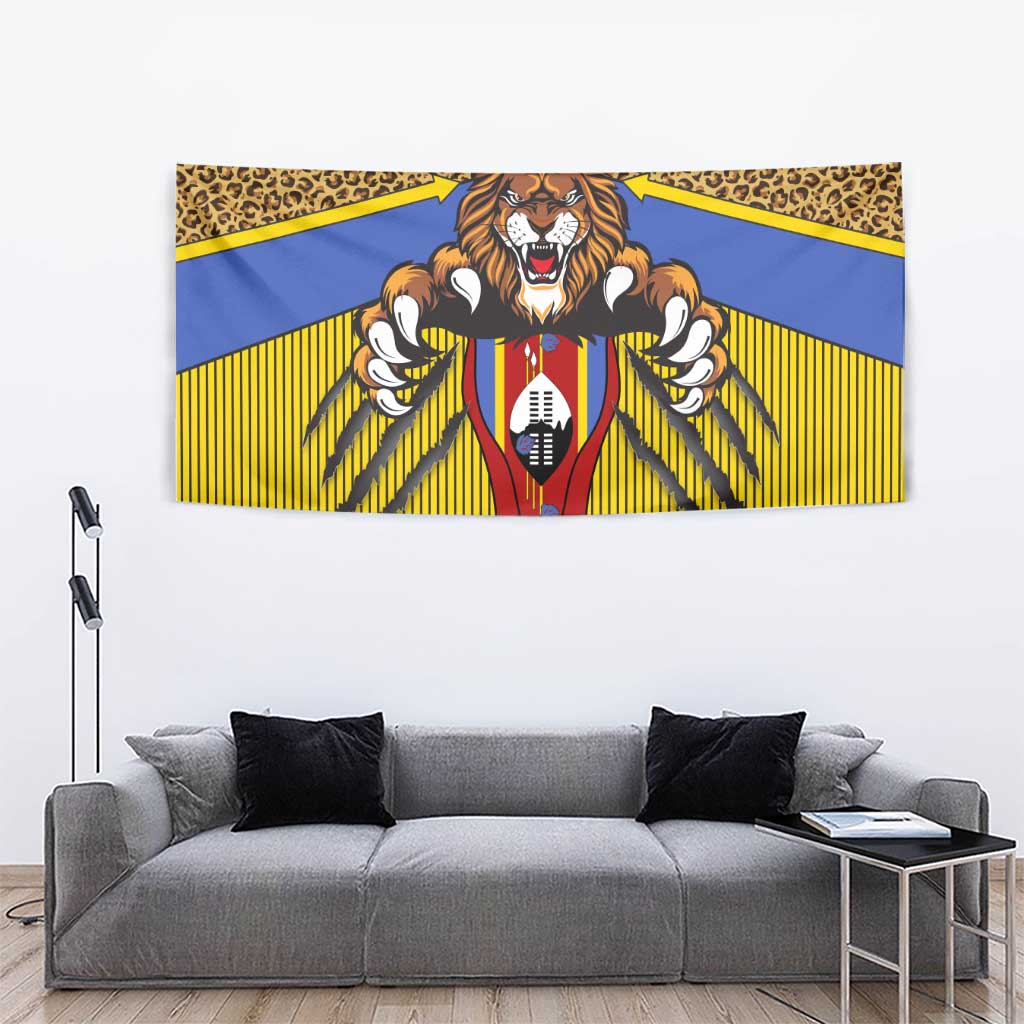 Swaziland Tapestry Coat of Arms Lion Elephant Shield Leopard Print Design