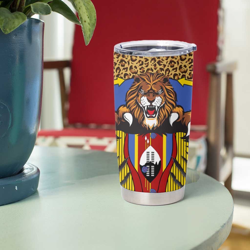Swaziland Tumbler Cup Coat of Arms Lion Elephant Shield Leopard Print Design