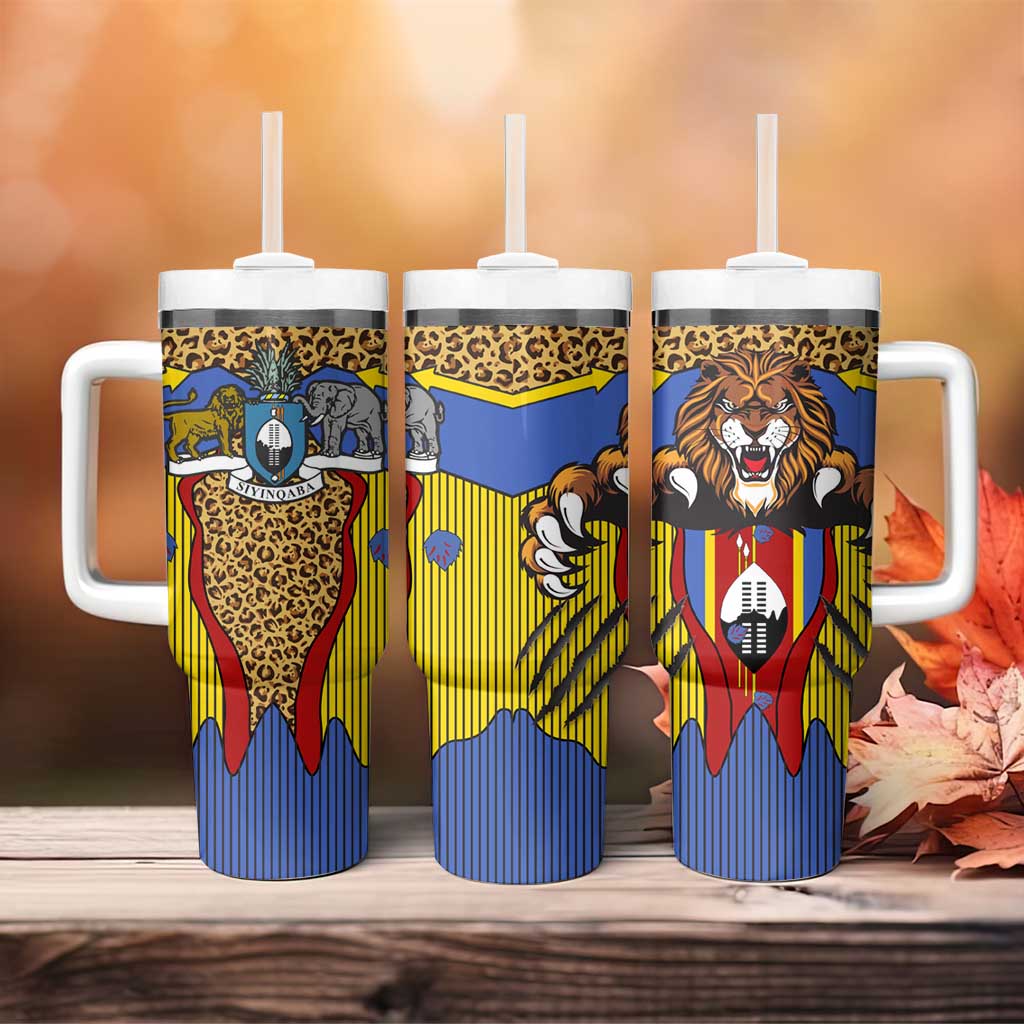 Swaziland Tumbler With Handle Coat of Arms Lion Elephant Shield Leopard Print Design