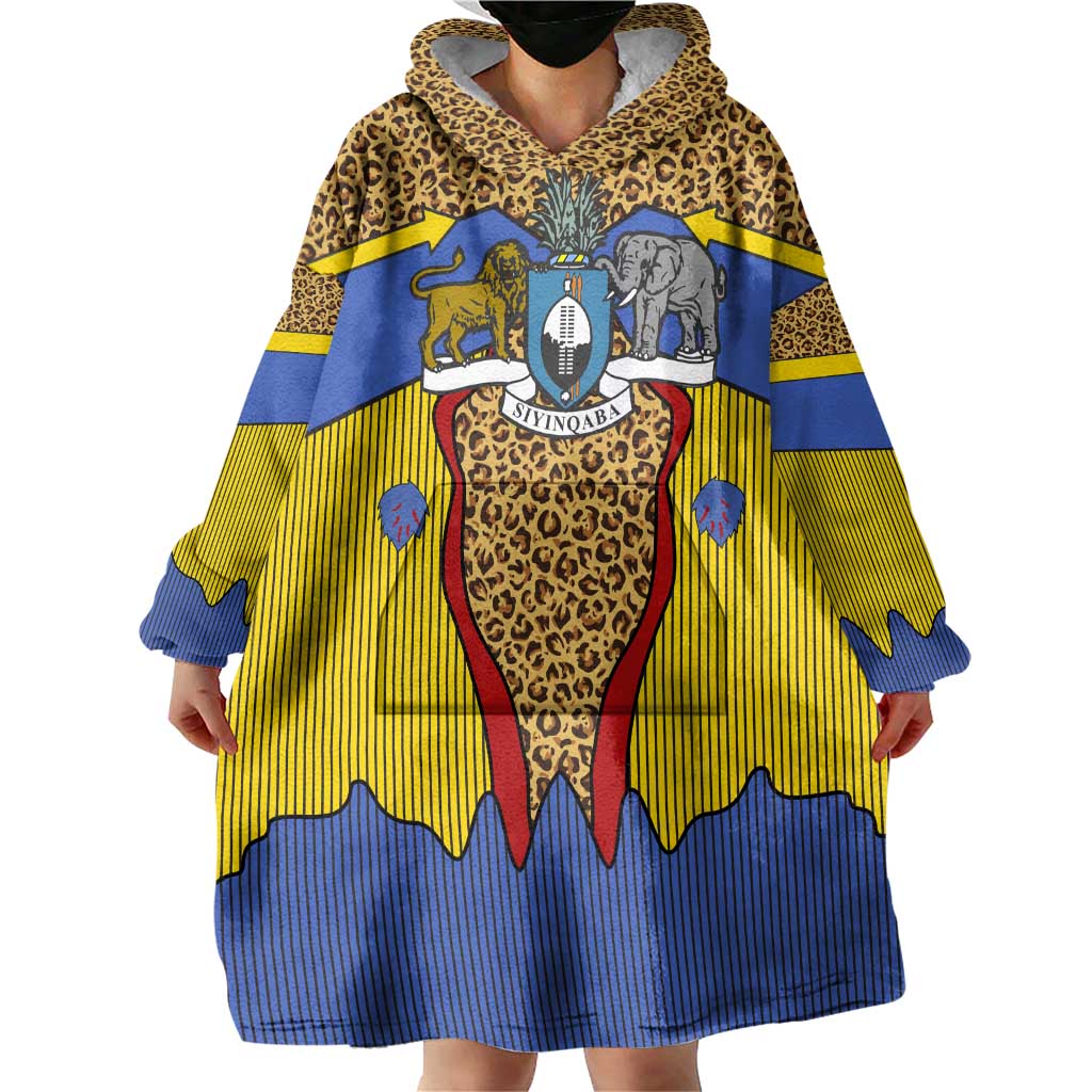 Swaziland Wearable Blanket Hoodie Coat of Arms Lion Elephant Shield Leopard Print Design