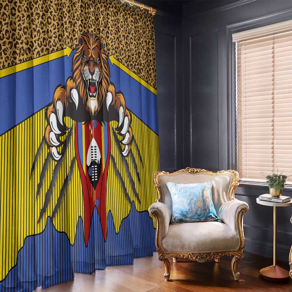 Swaziland Window Curtain Coat of Arms Lion Elephant Shield Leopard Print Design