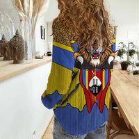 Swaziland Women Casual Shirt Coat of Arms Lion Elephant Shield Leopard Print Design