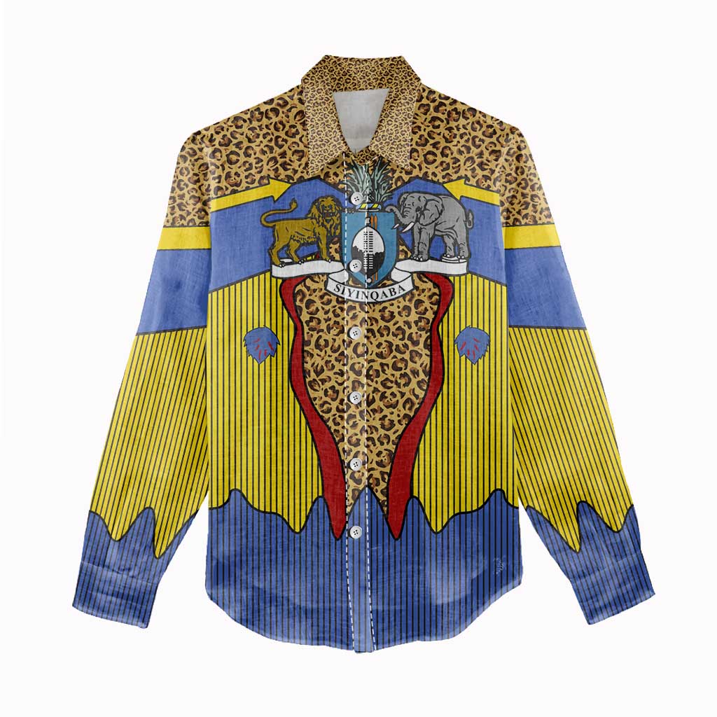 Swaziland Women Casual Shirt Coat of Arms Lion Elephant Shield Leopard Print Design
