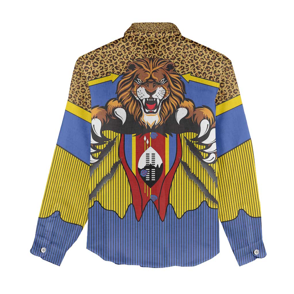 Swaziland Women Casual Shirt Coat of Arms Lion Elephant Shield Leopard Print Design