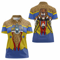 Swaziland Women Polo Shirt Coat of Arms Lion Elephant Shield Leopard Print Design