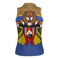 Swaziland Women Sleeveless Polo Shirt Coat of Arms Lion Elephant Shield Leopard Print Design