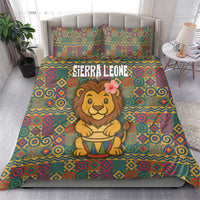Sierra Leone Bedding Set with Cute Lion Playing Djembe Drum and Tribal Pattern Design