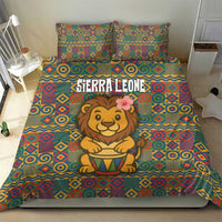 Sierra Leone Bedding Set with Cute Lion Playing Djembe Drum and Tribal Pattern Design