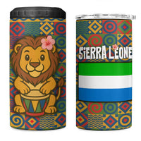 Sierra Leone 4 in 1 Can Cooler Tumbler with Cute Lion Playing Djembe Drum and Tribal Pattern Design