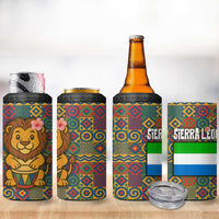 Sierra Leone 4 in 1 Can Cooler Tumbler with Cute Lion Playing Djembe Drum and Tribal Pattern Design