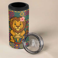 Sierra Leone 4 in 1 Can Cooler Tumbler with Cute Lion Playing Djembe Drum and Tribal Pattern Design