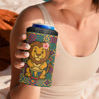 Sierra Leone 4 in 1 Can Cooler Tumbler with Cute Lion Playing Djembe Drum and Tribal Pattern Design