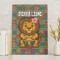 Sierra Leone Canvas Wall Art with Cute Lion Playing Djembe Drum and Tribal Pattern Design