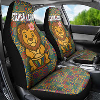 Sierra Leone Car Seat Cover with Cute Lion Playing Djembe Drum and Tribal Pattern Design