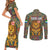 Sierra Leone Couples Matching Short Sleeve Bodycon Dress and Long Sleeve Button Shirt with Cute Lion Playing Djembe Drum and Tribal Pattern Design