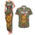 Sierra Leone Couples Matching Tank Maxi Dress and Hawaiian Shirt with Cute Lion Playing Djembe Drum and Tribal Pattern Design