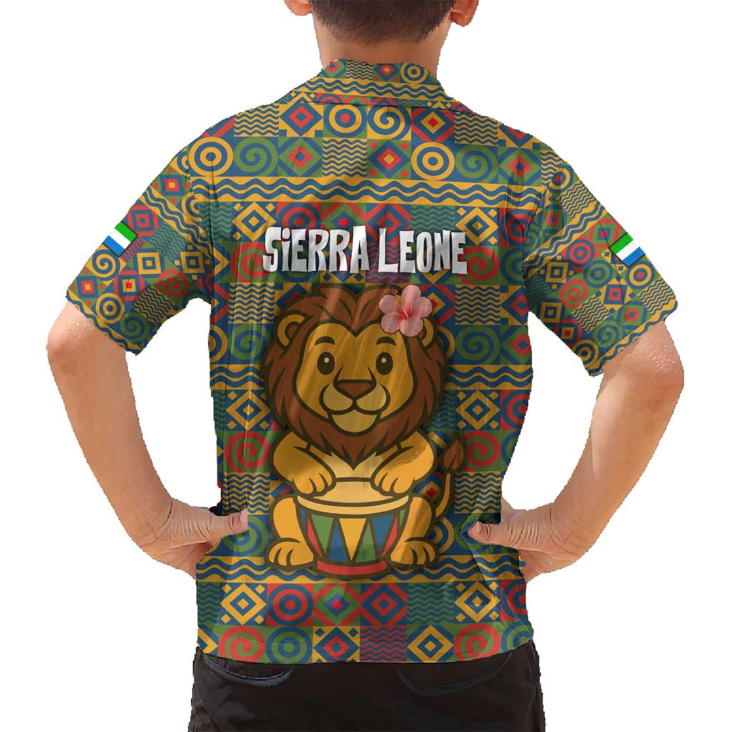Sierra Leone Family Matching Long Sleeve Bodycon Dress and Hawaiian Shirt with Cute Lion Playing Djembe Drum and Tribal Pattern Design