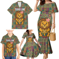 Sierra Leone Family Matching Mermaid Dress and Hawaiian Shirt with Cute Lion Playing Djembe Drum and Tribal Pattern Design