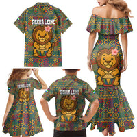 Sierra Leone Family Matching Mermaid Dress and Hawaiian Shirt with Cute Lion Playing Djembe Drum and Tribal Pattern Design