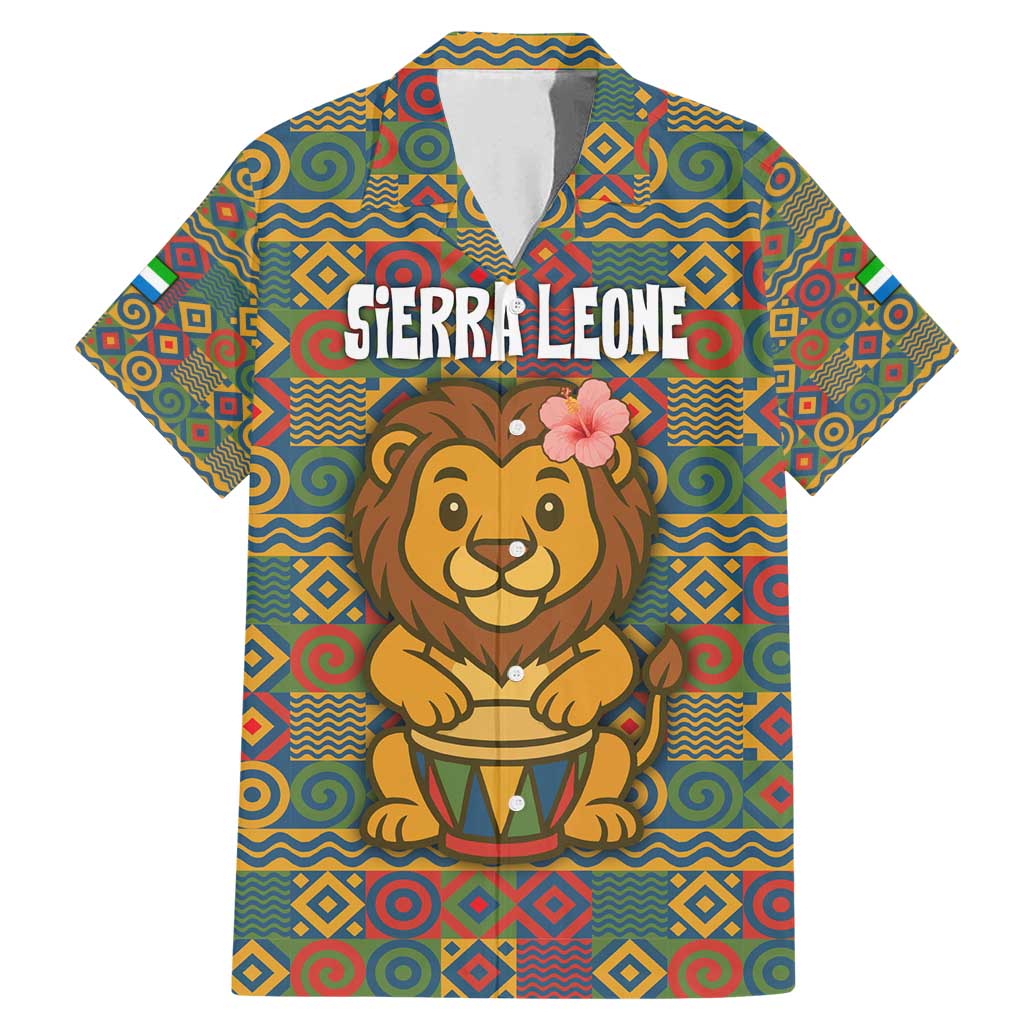 Sierra Leone Family Matching Mermaid Dress and Hawaiian Shirt with Cute Lion Playing Djembe Drum and Tribal Pattern Design