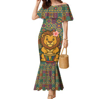 Sierra Leone Family Matching Mermaid Dress and Hawaiian Shirt with Cute Lion Playing Djembe Drum and Tribal Pattern Design